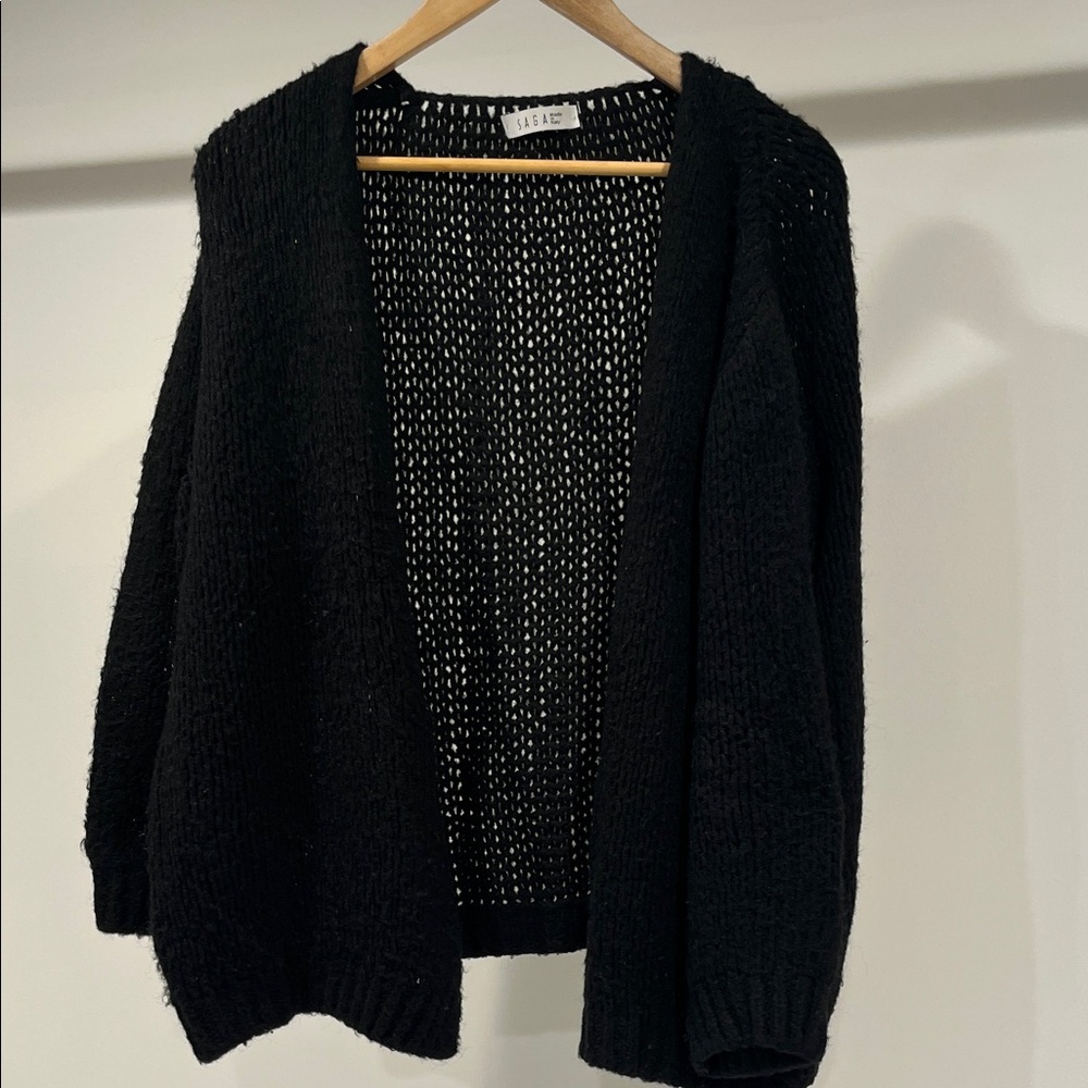 Elegant Black Open Knit Cardigan